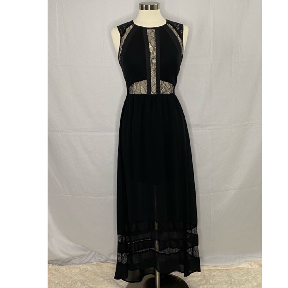 ASTR- Long Black Dress with Lace insets
